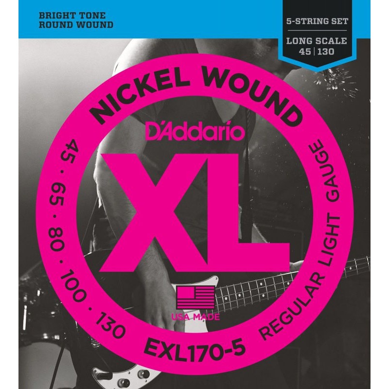 Струни для бас-гітари D'Addario EXL170-5 Nickel Wound Light Electric Bass Strings 45/130