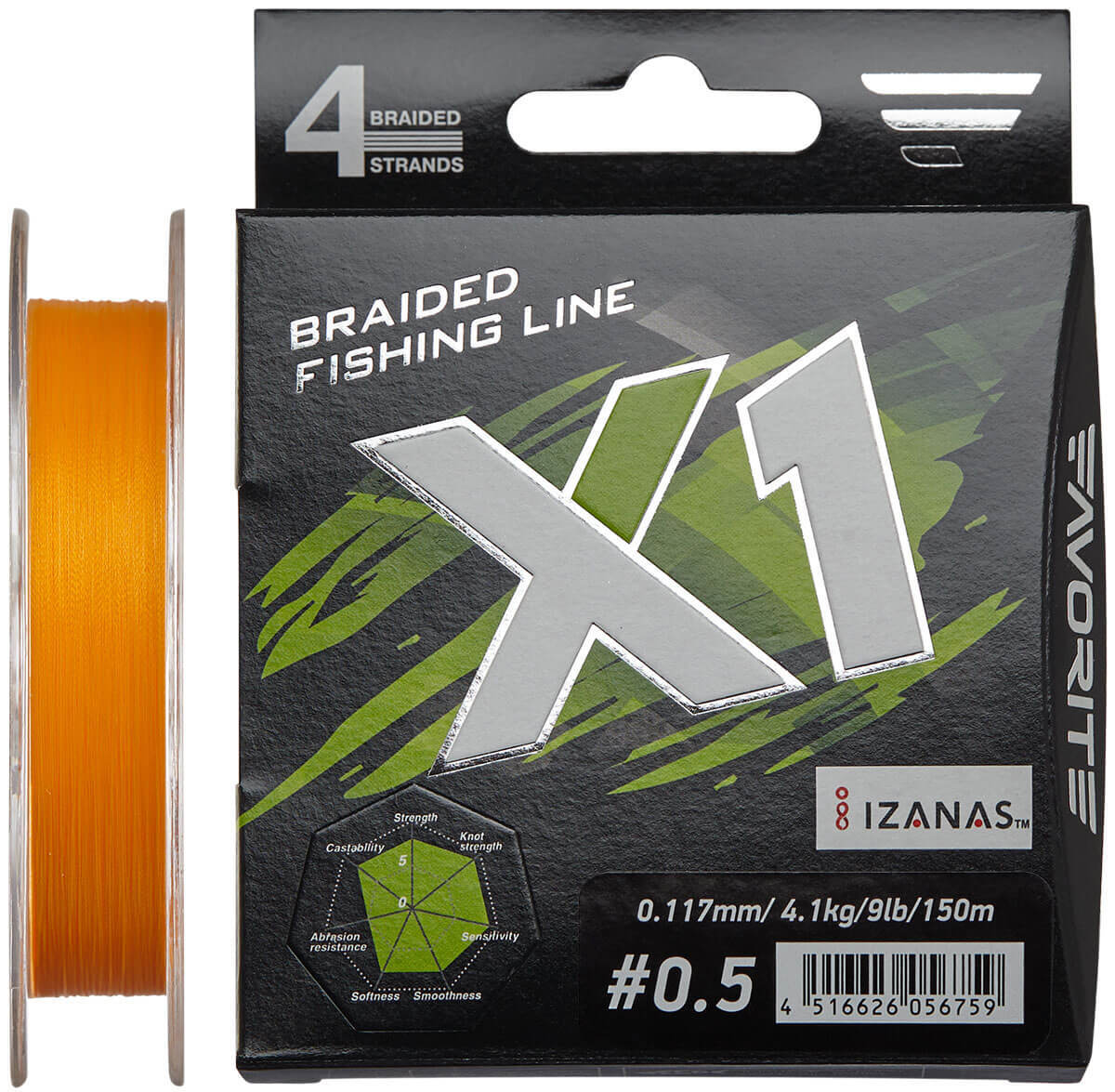 Шнур Favorite X1 PE 4x 150m #0.5/0.117mm 9lb/4.1kg Оранжевый (1013-1693.11.17)