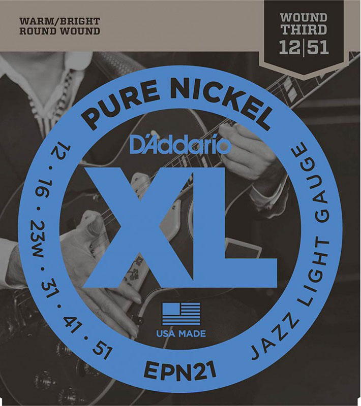 Струни для електрогітари D'Addario EPN21 Pure Nickel Jazz Light Electric Strings 12/51