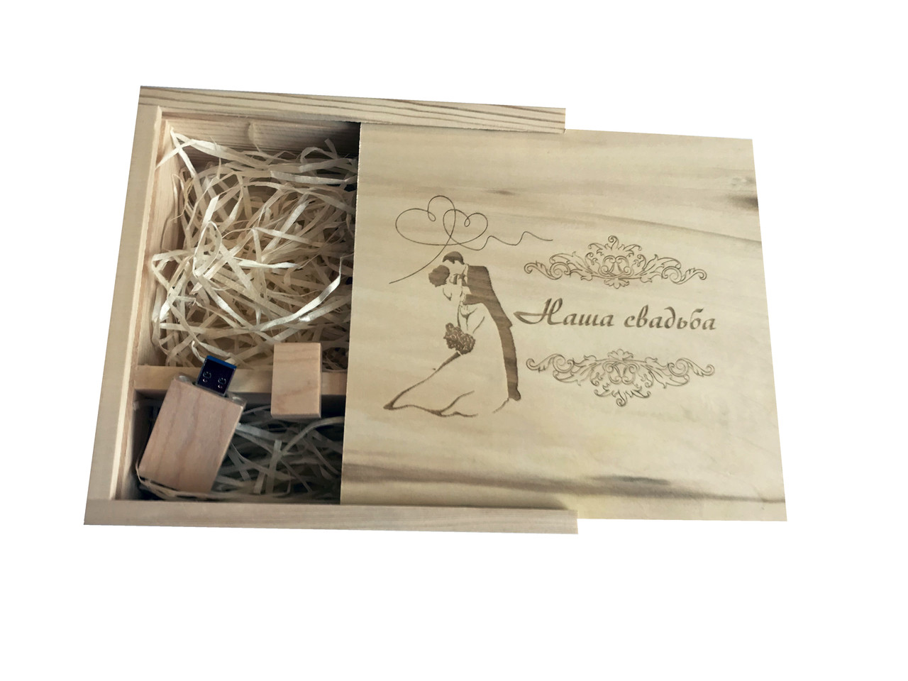 Флешка SUNROZ Wooden USB Flash Drive дерев'яний флеш накопичувач з гравіюванням Наше весілля 32 Gb USB (SUN0828)