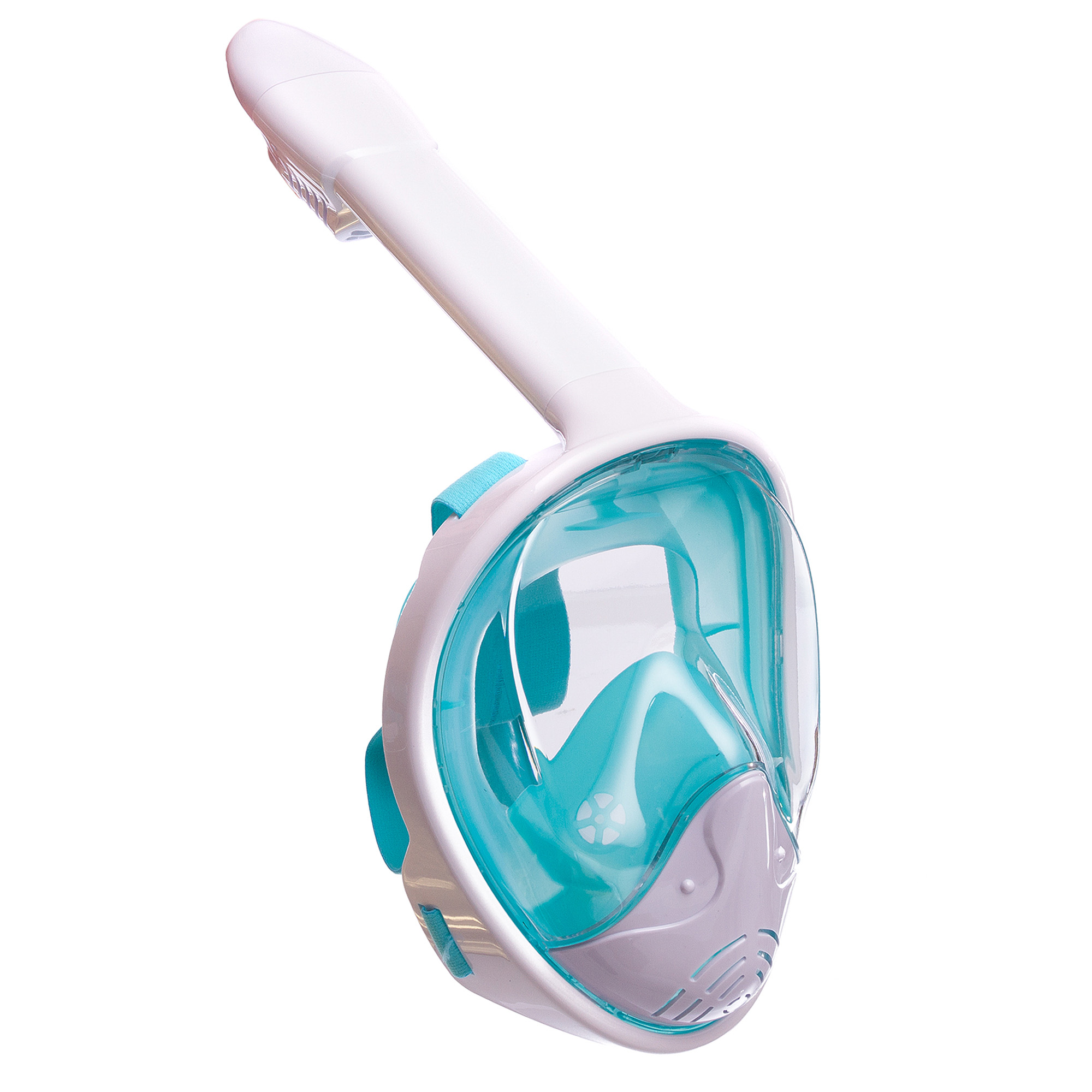 Маска для снорклинга с дыханием через нос YSE (силикон, пластик, р-р L-XL) Белый-бирюзовый (PT0849)