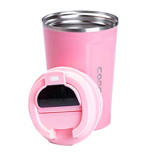 Термокружка Happy Life Coffee 380 мл із датчиком температури рожева (HPGM5821P)