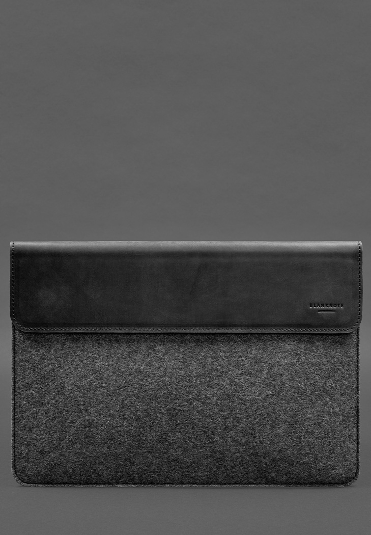 Чехол-конверт с клапаном кожа+фетр для MacBook 15 Черный Crazy Horse BlankNote