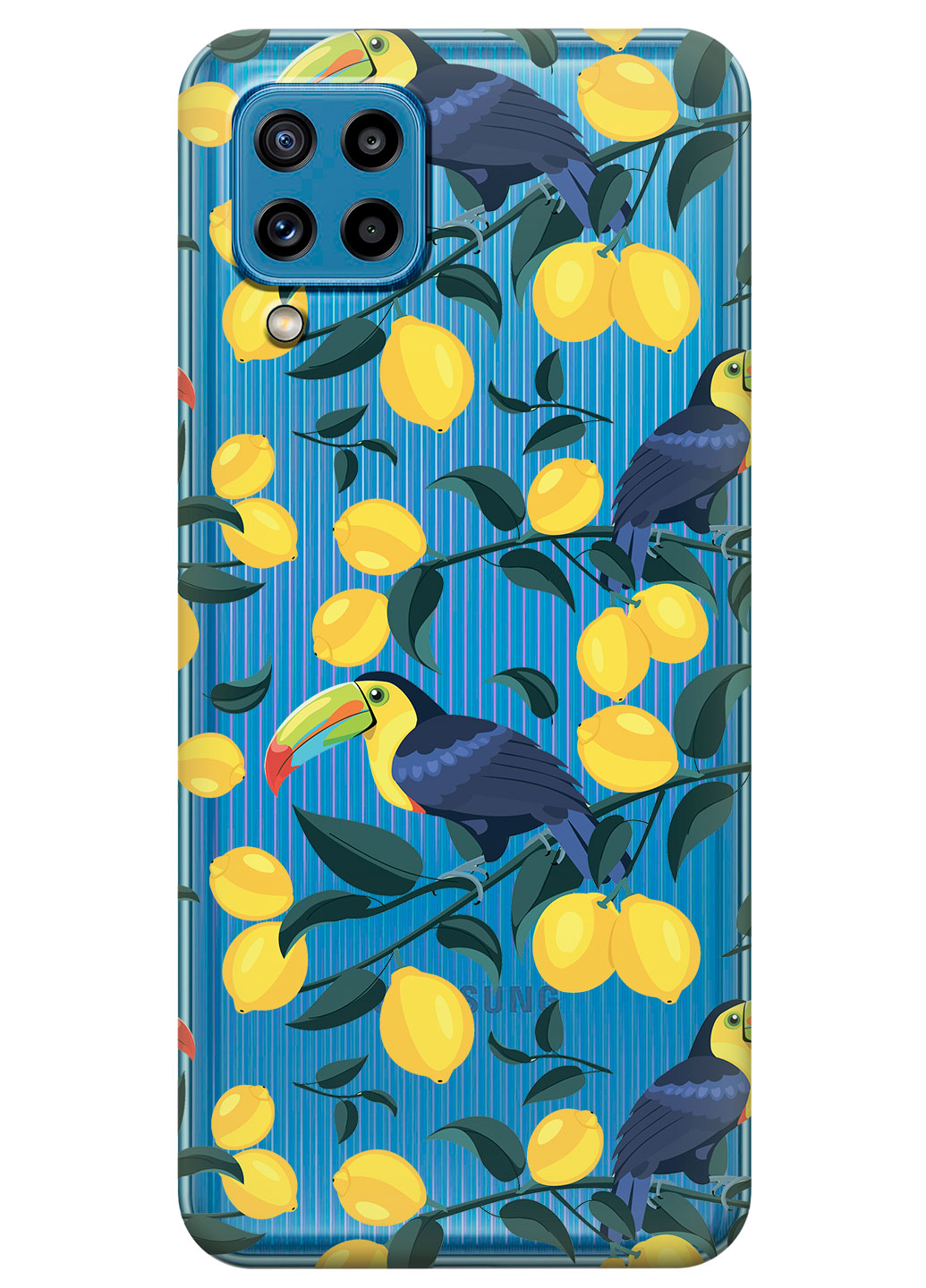 Прозрачный силиконовый чехол iSwag для Samsung Galaxy M32 с рисунком - Туканы и лимоны (KS15235)