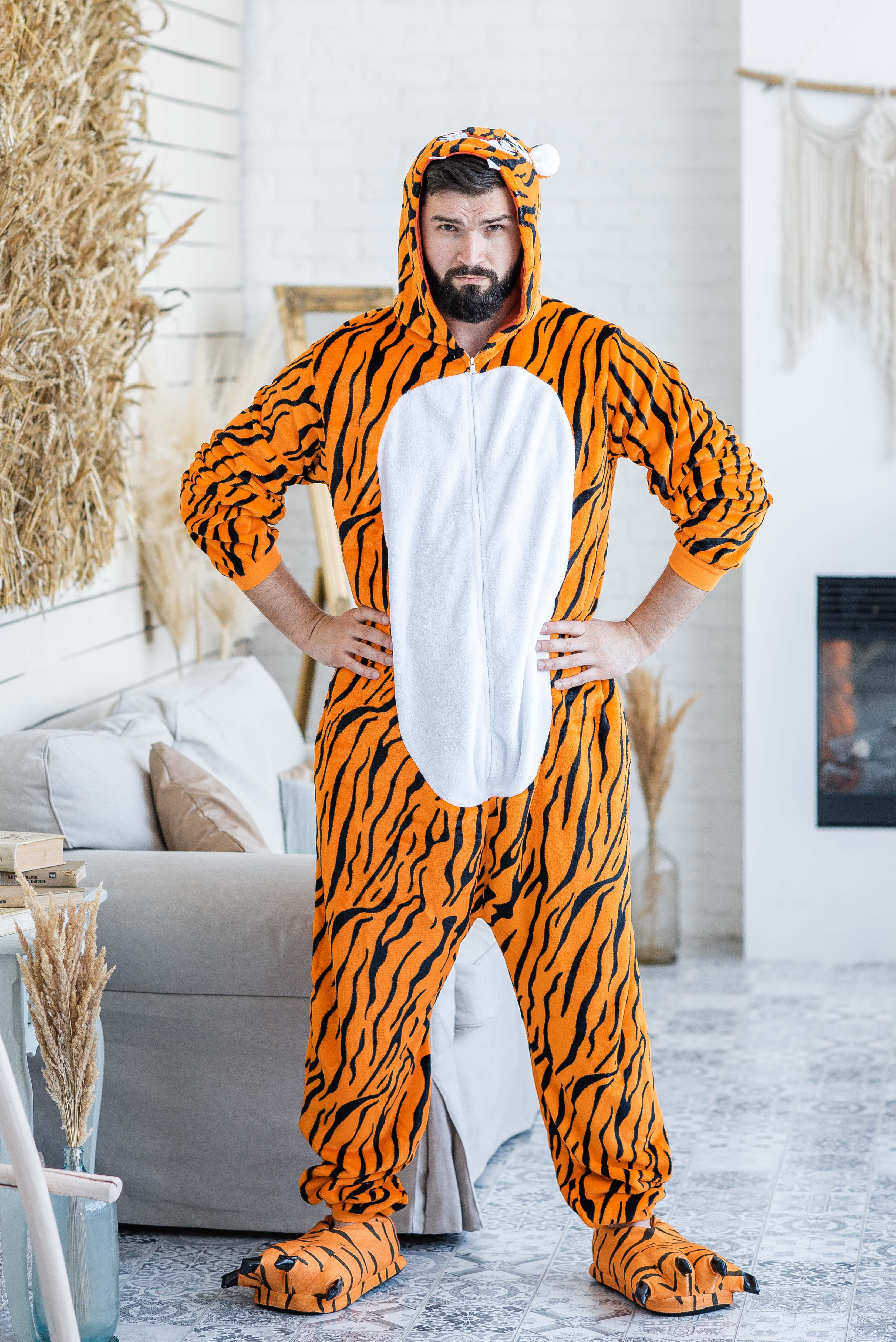 Пижама Кигуруми взрослая BearWear Тигр New (на молнии) XL 175 - 185 см Оранжевый (K1W1-0135-XL)