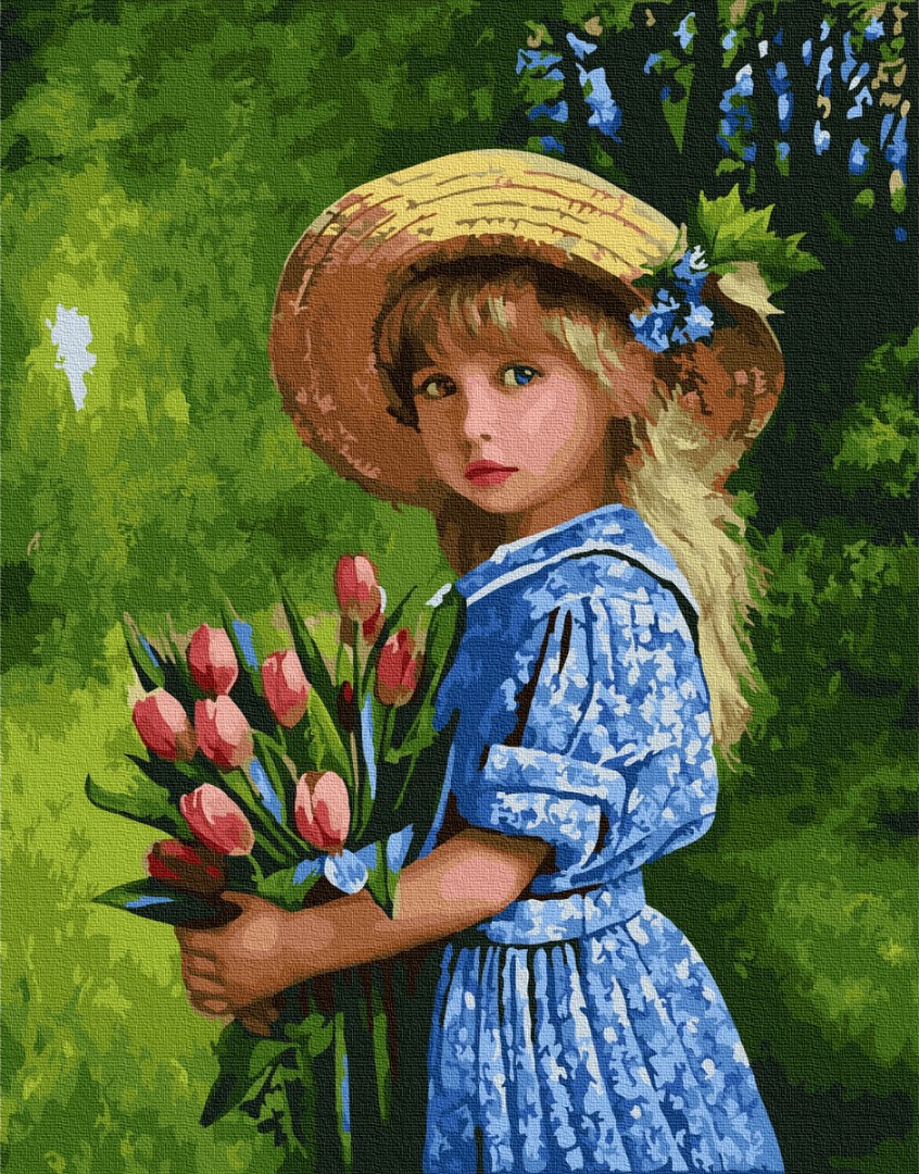 Картина за номерами BrushMe "Дівчинка з тюльпанами" 40х50 см GX27292