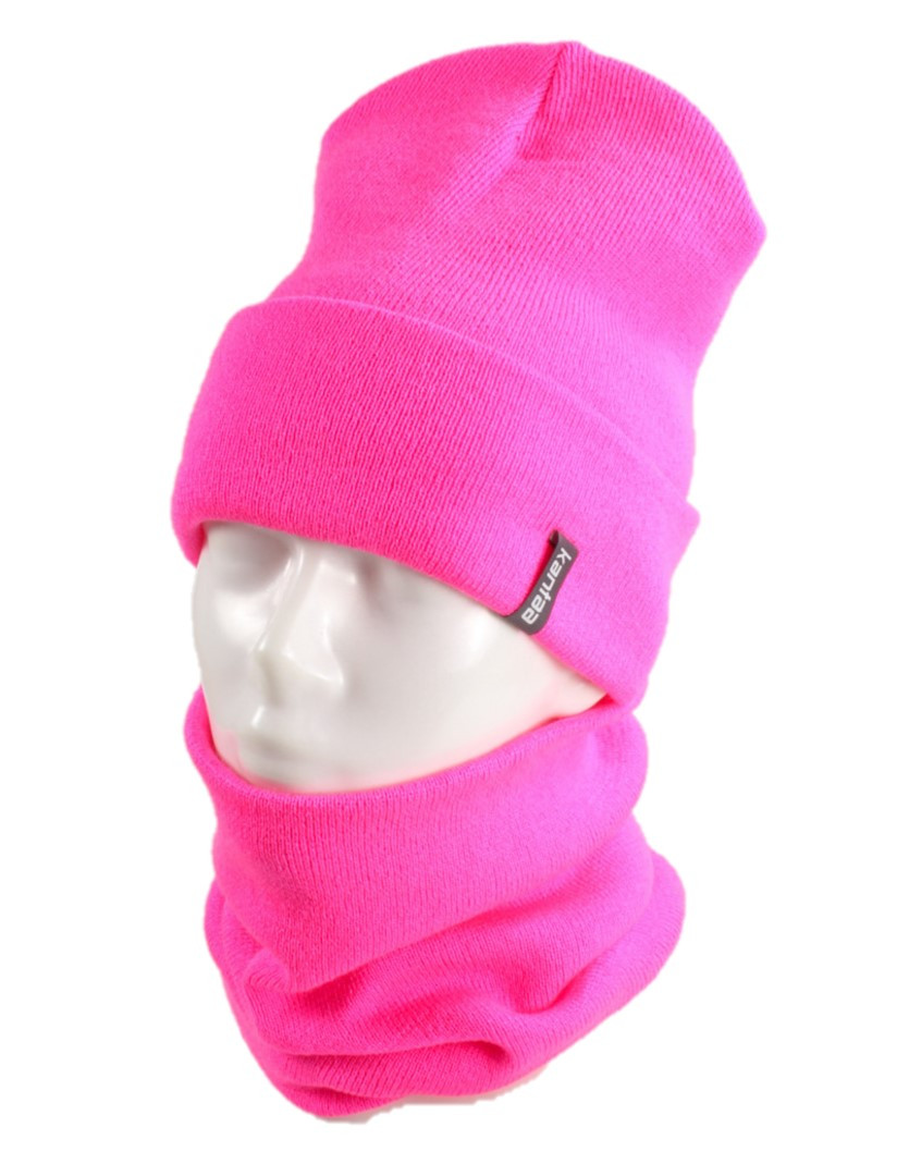 Вязаная шапка с Buff снуд КАНТА женский взрослый Розовый (OC-072)
