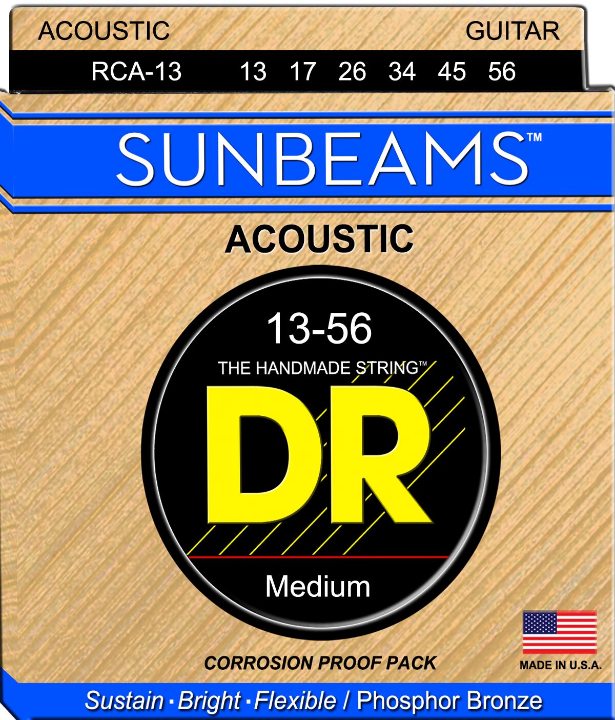 Струны для акустической гитары 6 шт DR RCA-13 Sunbeams Phosphor Bronze Acoustic Guitar Strings Medium 13/56