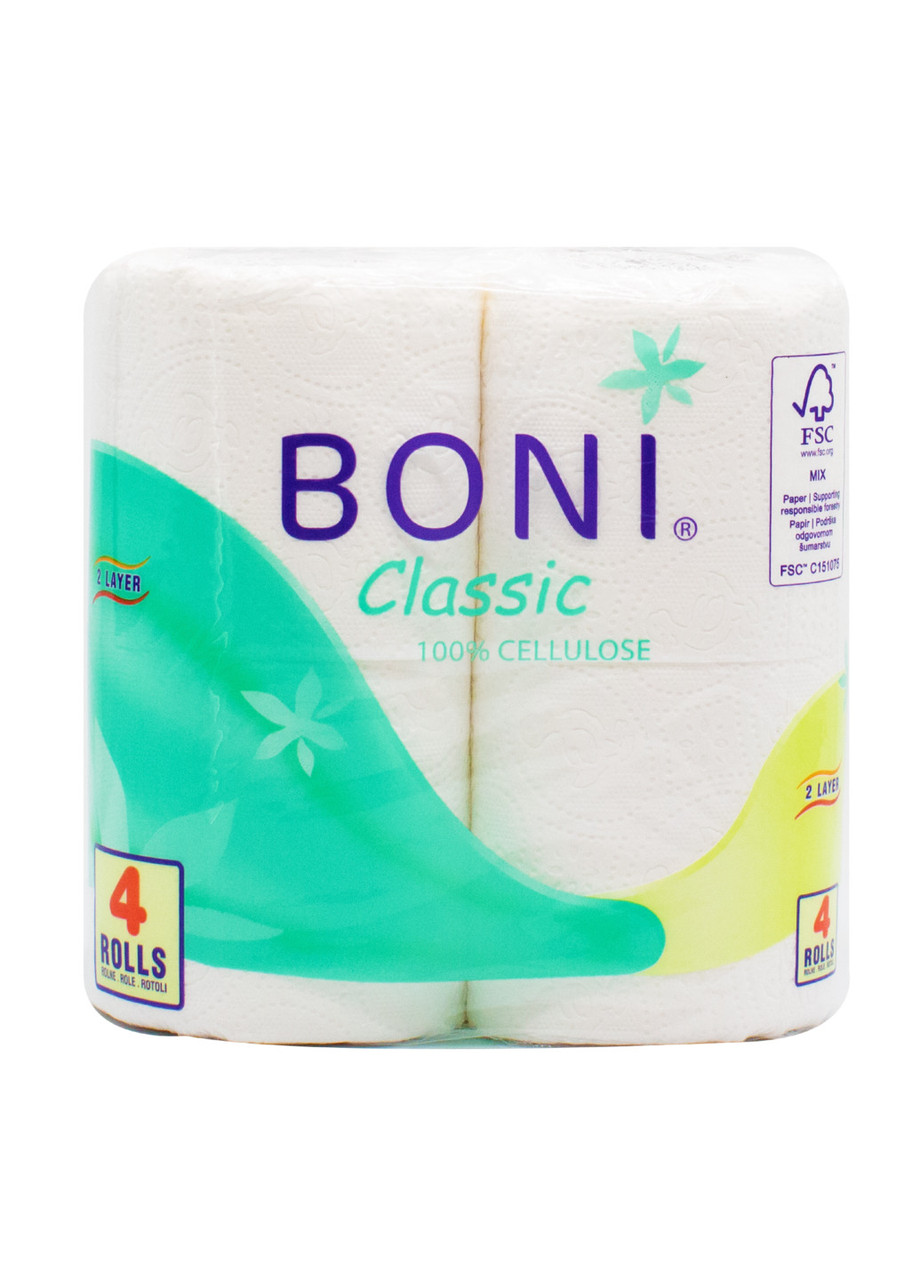 Туалетная бумага BONI Classic двухслойная 4 рулона