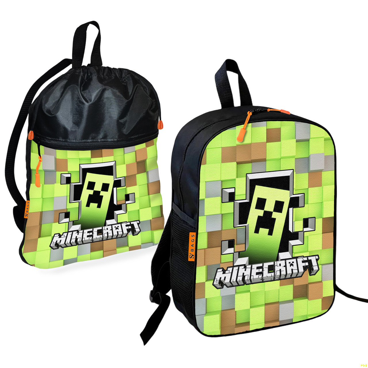 Дитячий шкільний рюкзак з сумкою для взуття Minecraft, водонепроникний оксфорд, 2 предмети
