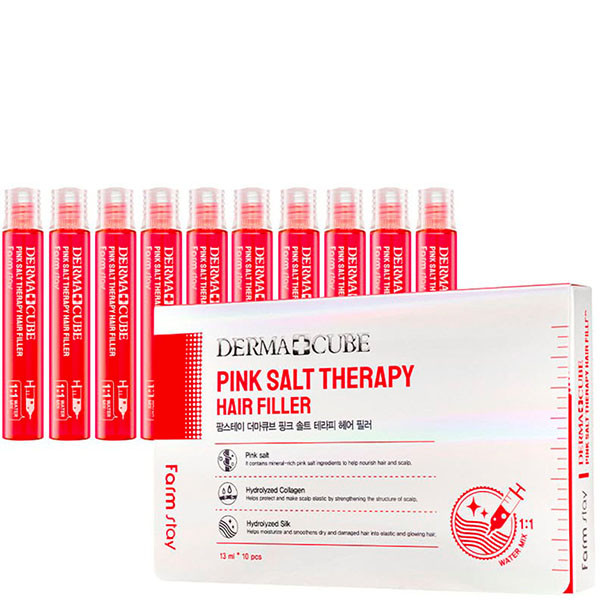 Набор филлеров с розовой солью для волос Farmstay Derma Cube Pink Salt Therapy Hair Filler 10 шт ×13 мл (8809615881415)