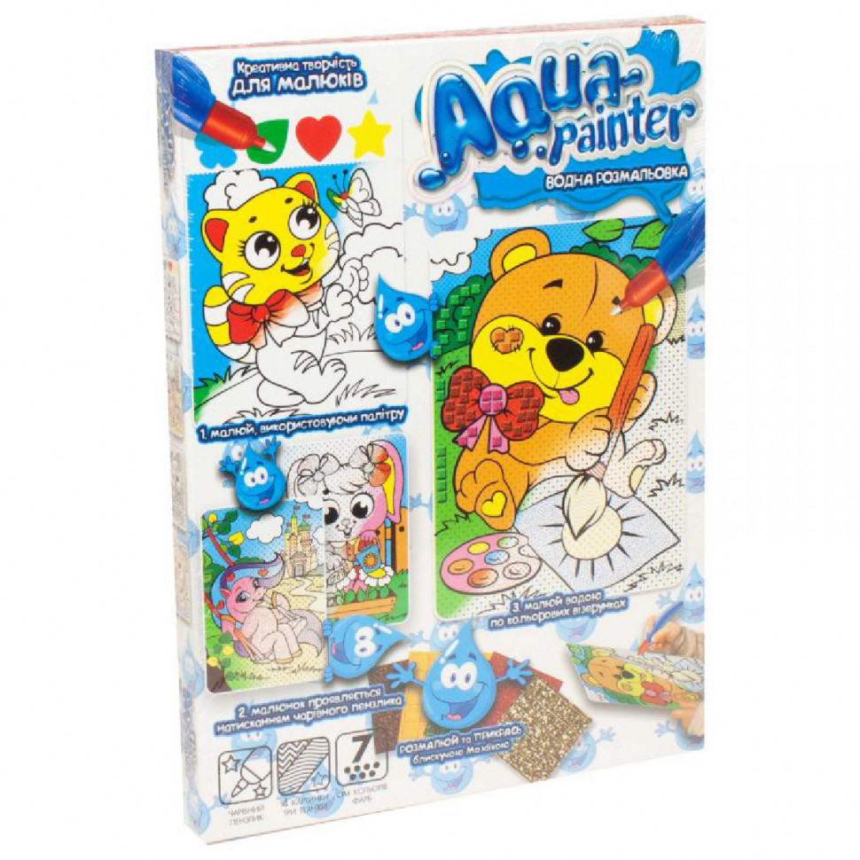Детский набор для творчества"Aqua Painter" Danko Toys AQP-01 укр водная раскраска Медвеженок художник