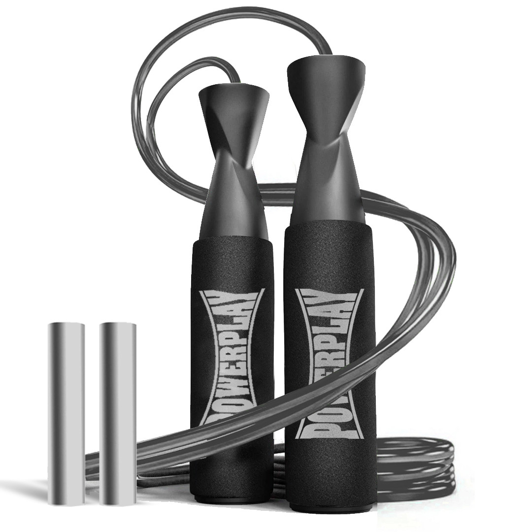 Скакалка швидкісна PowerPlay 4211 X ROPE з обтяжувачами 120 г*2 3 м Чорна