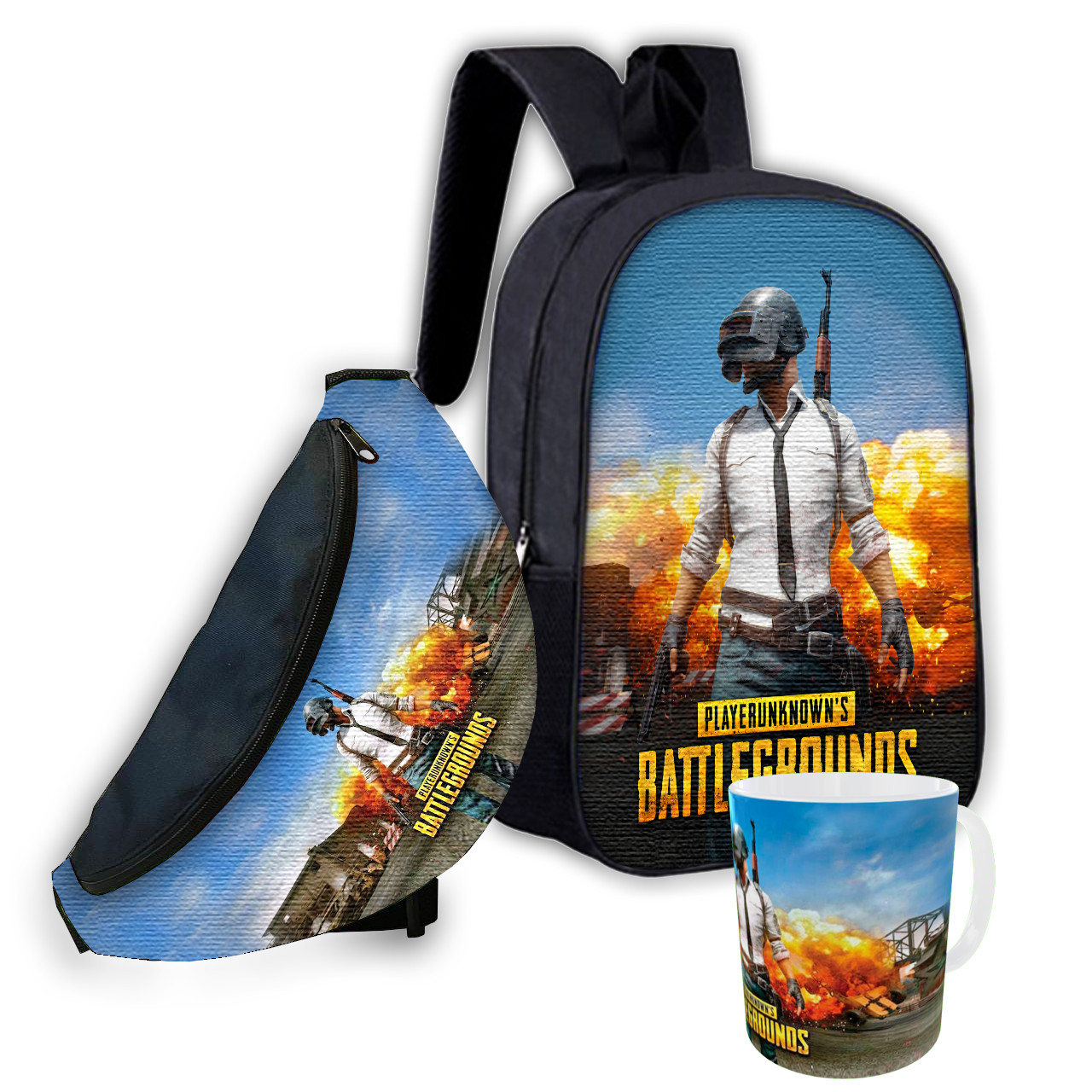 Дитячий набір PUBG: рюкзак, сумка-бананка та кружка, 3 предмети