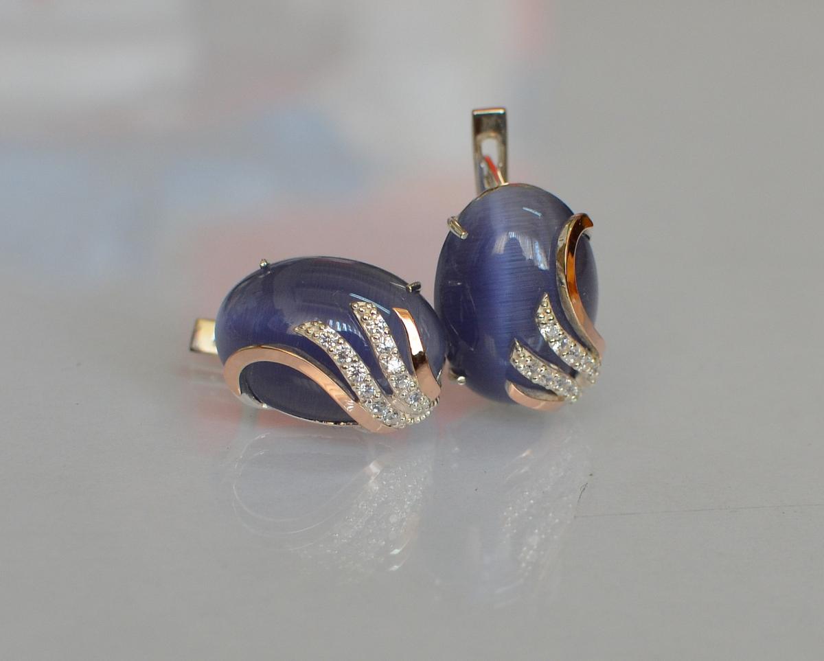 Сережки зі срібла Sil із золотом 149s-5 Фіолетовий (Sil-1104)