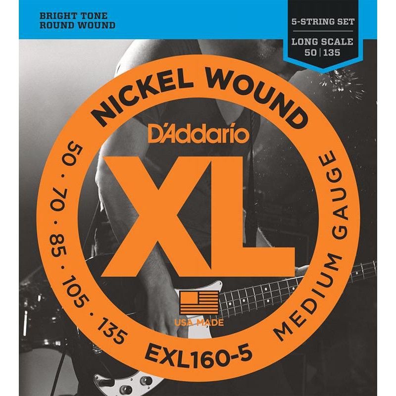 Струни для бас-гітари D'Addario EXL160-5 Nickel Wound Medium Electric Bass 5 Strings 50/135