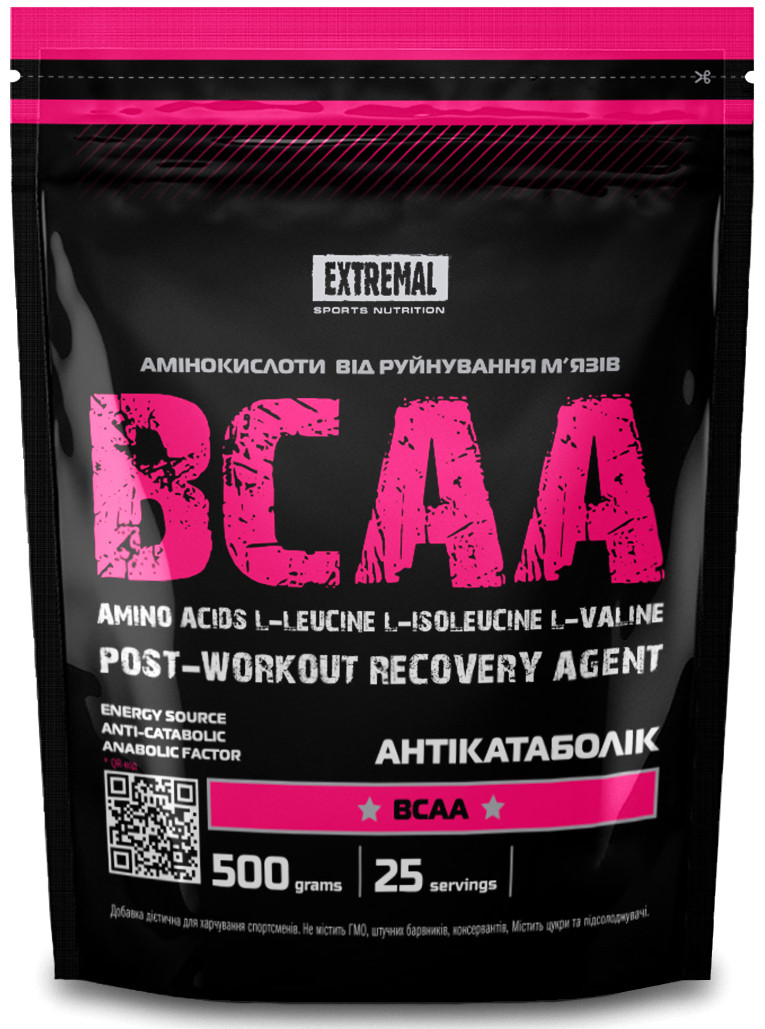 Амінокислоти ВСАА 2:1:1 для захисту і відновлення м’язів – Extremal BCAA для коктейлів 500 г Червона вишня (1000520907)