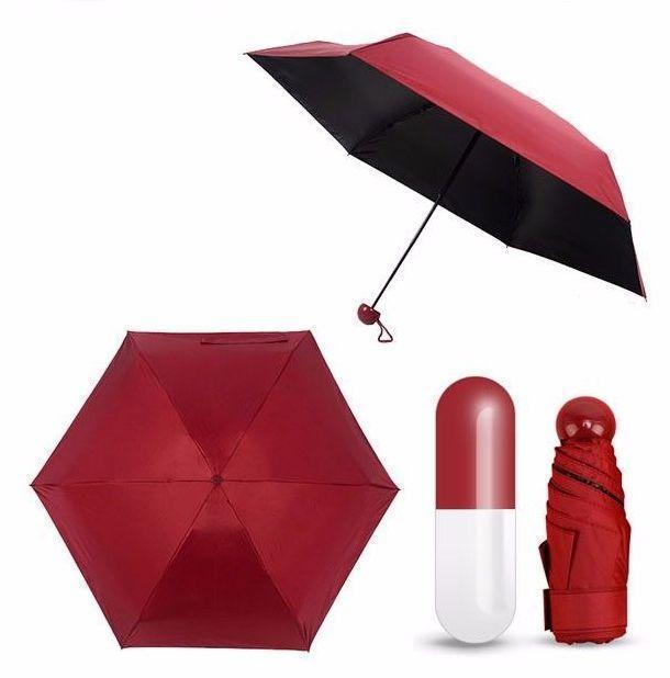 Компактна парасолька в чохлі-капсулі червона