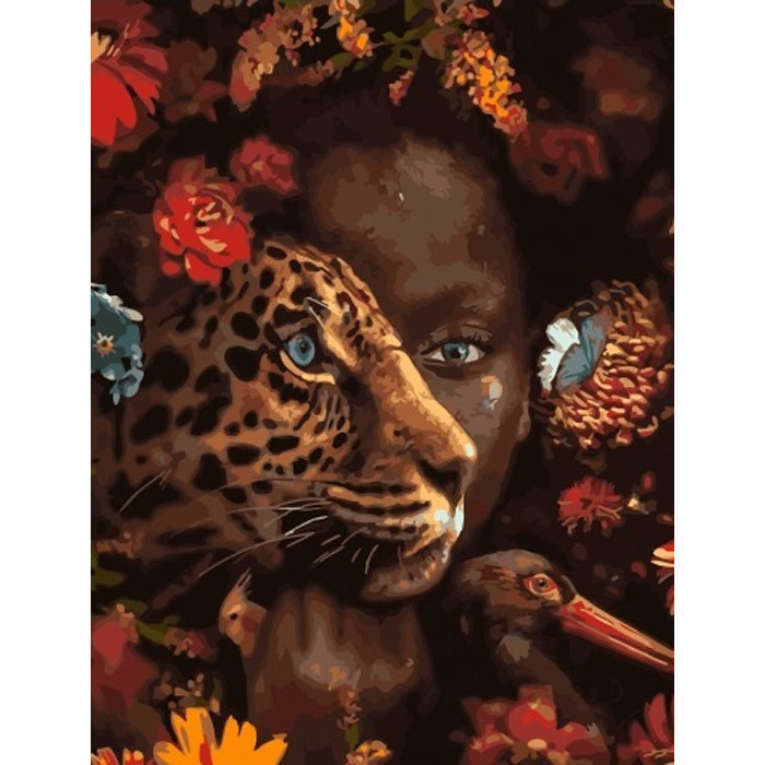 Картина по номерам BrushMe "Амазонка среди зверей" 40х50см GX33399