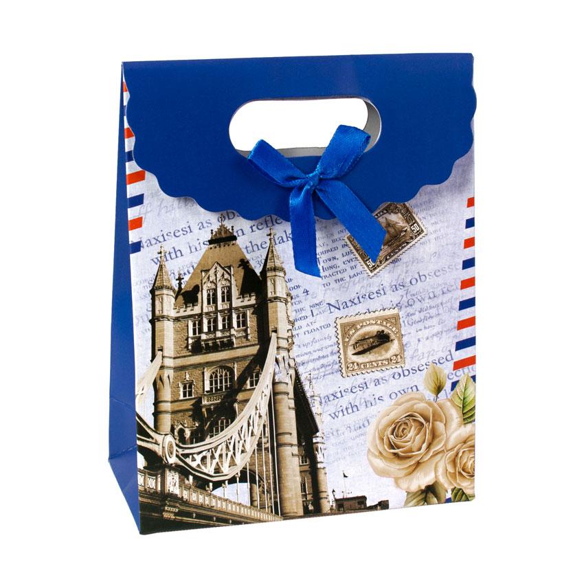 Сумочка подарункова Gift Bag Velcro Лондон 16.5х12.5х6 см Синій (19349)