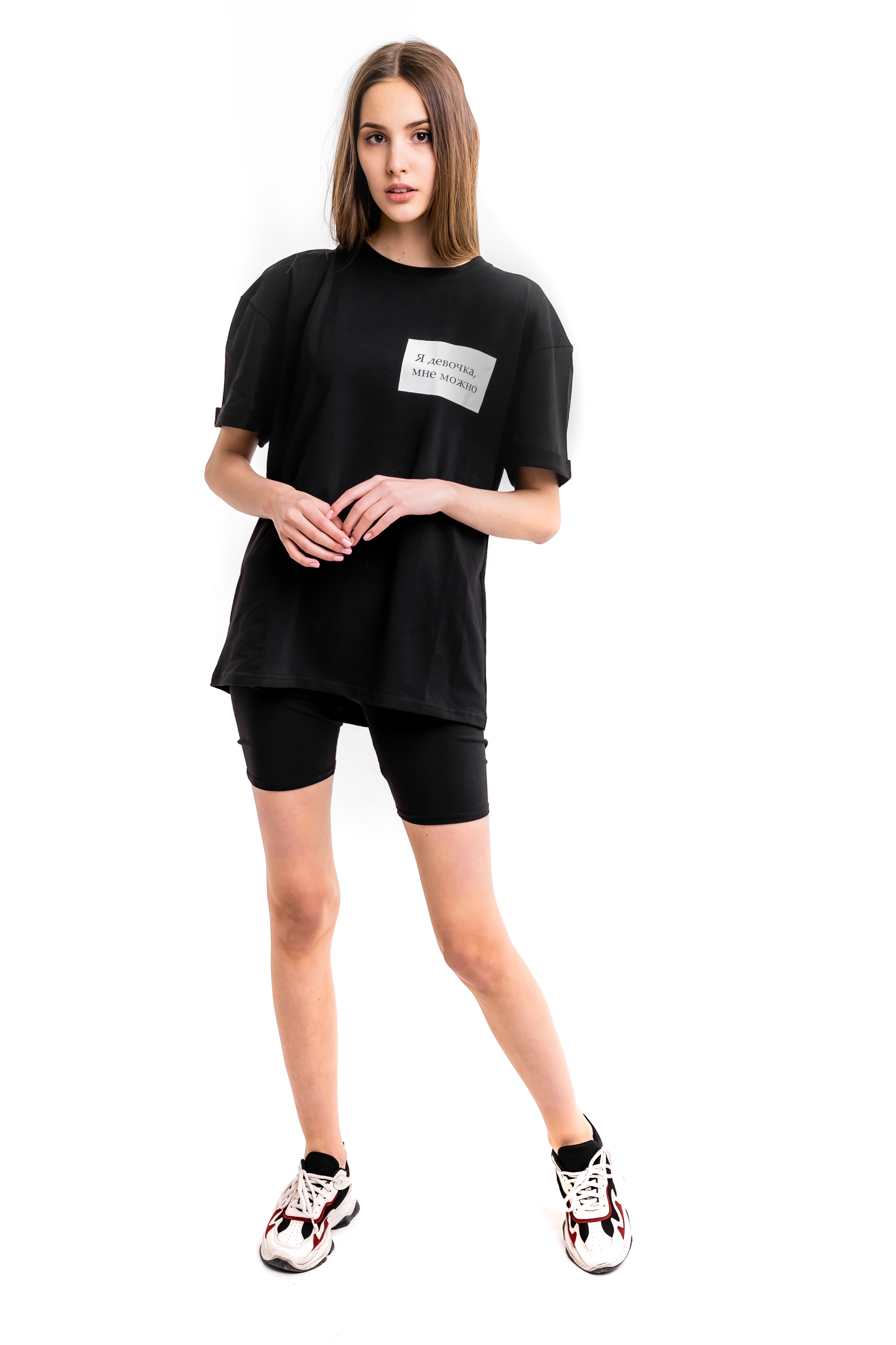 Женский костюм футболка "Я девочка" + шорты Comfort S-M Черный (1617190669 )