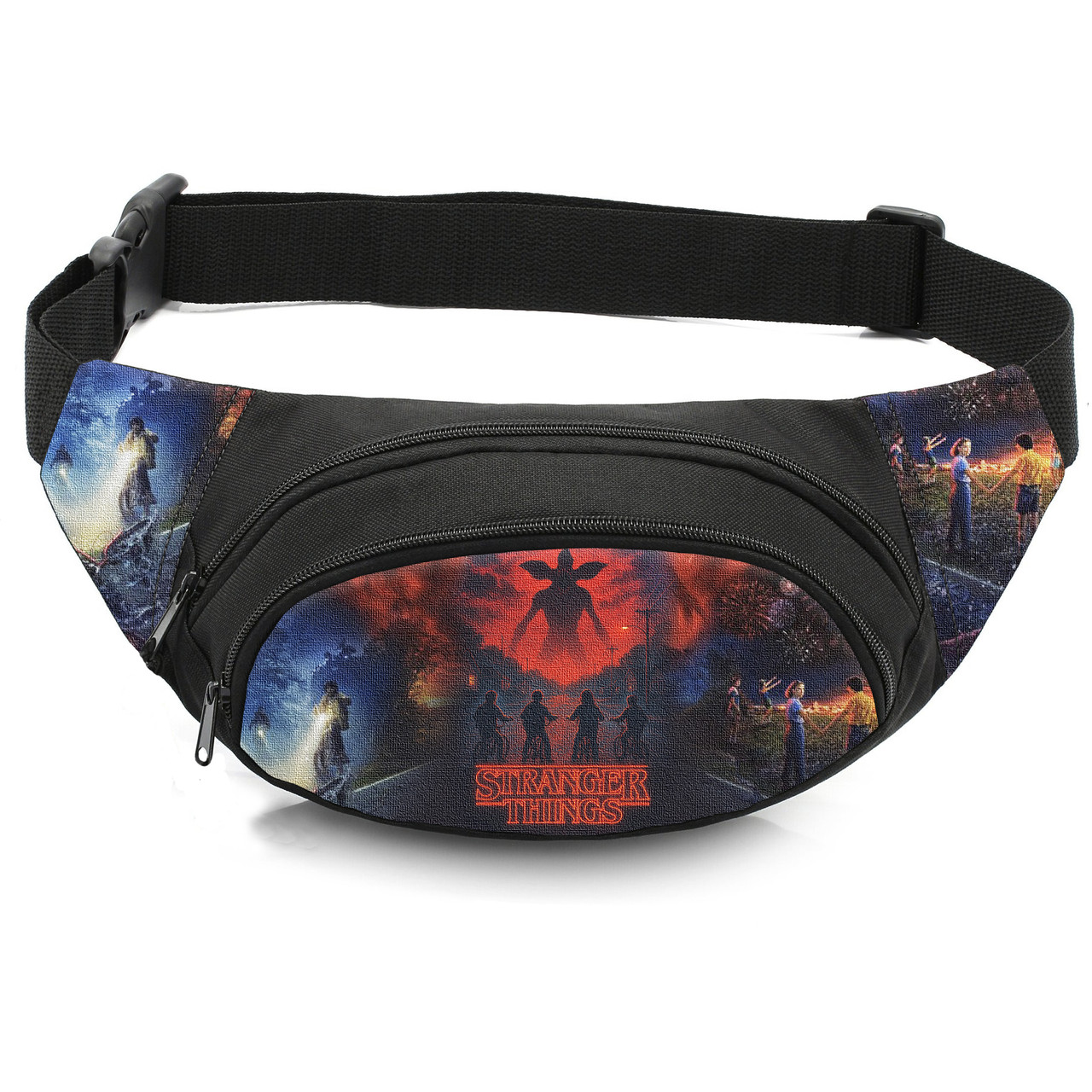 Дитяча сумка-бананка Дивні дива (Stranger Things), чорна, 32×8×13 см