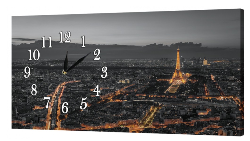 Настенные часы ProfART на холсте 30 x 53 см Ночной Париж (06_S)