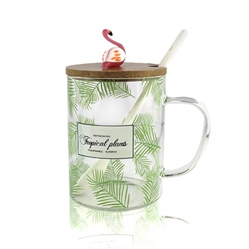 Чашка для чая с деревянной крышкой и ложечкой Flamingo Зеленая (36-132072-2)