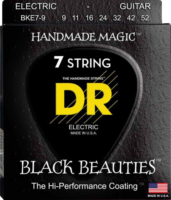 Струни для електрогітари DR BKE7-9 Black Beauties Light K3 Coated Electric Guitar 7 Strings 9/52