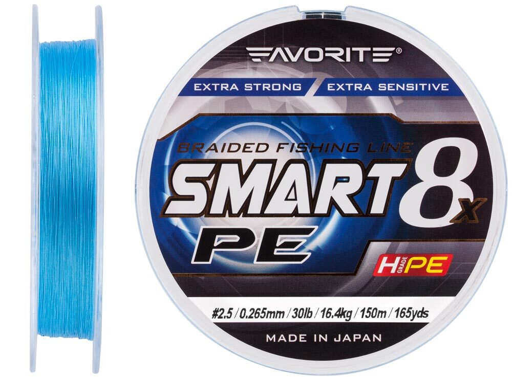 Шнур Favorite Smart PE 8x 150м #2.5/0.265mm 30lb/16.4kg Синий (1013-1693.10.77)
