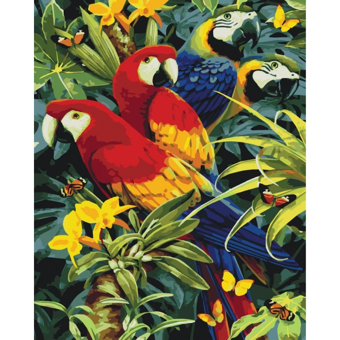 Картина за номерами Ідейка "Різнобарвні папуги" 40х50см KHO4028