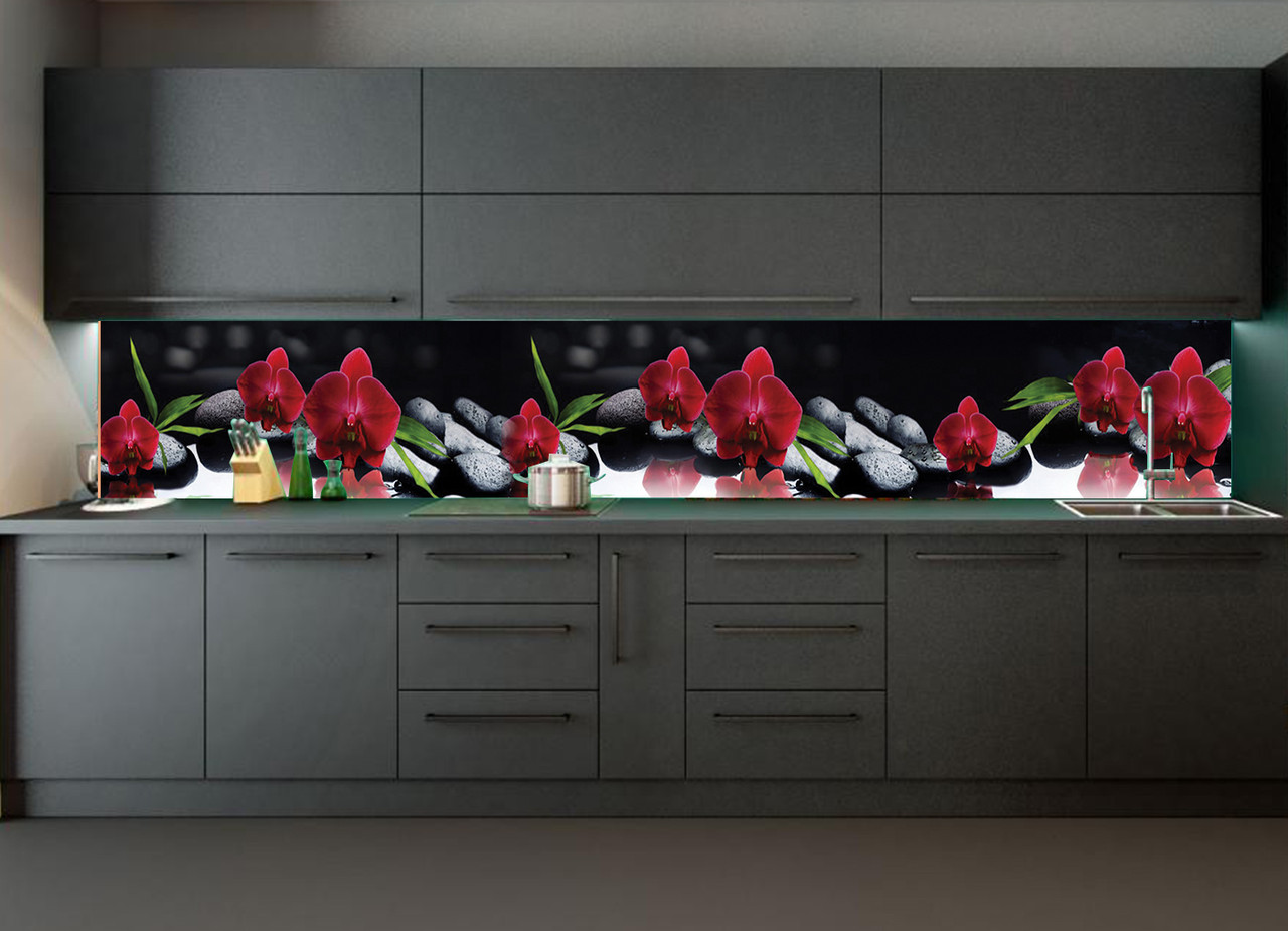 Наклейки кухонний фартух Zatarga Червона Орхідея 650х2500 мм Чорний (Z180098/1)