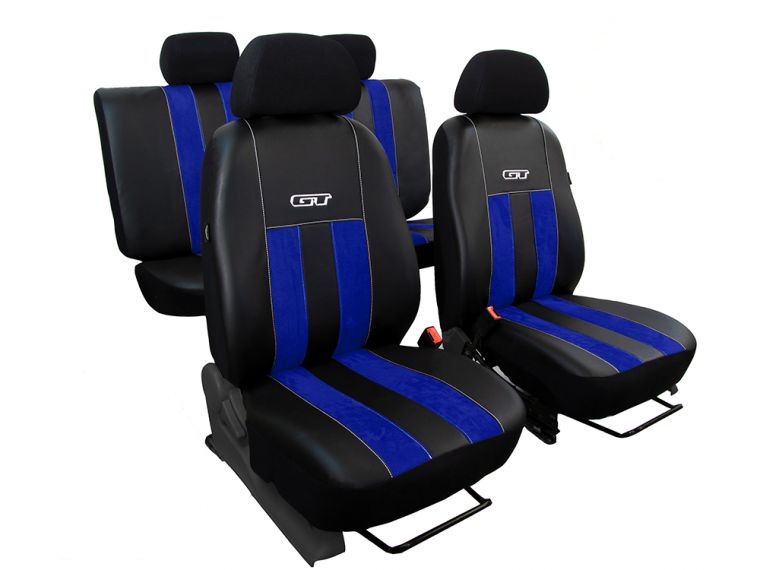 Универсальные авто чехлы на сиденья с эко кожы Pok-ter GT line с синей вставкой