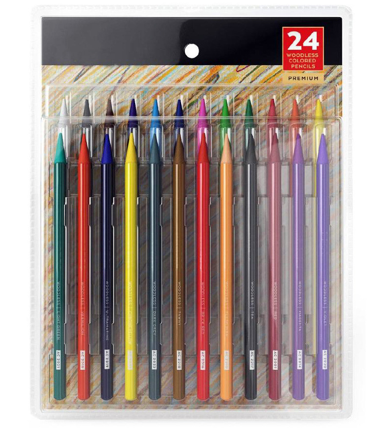 Набір кольорових цільнографітних (бездеревинних) олівців Yover 24 кольори