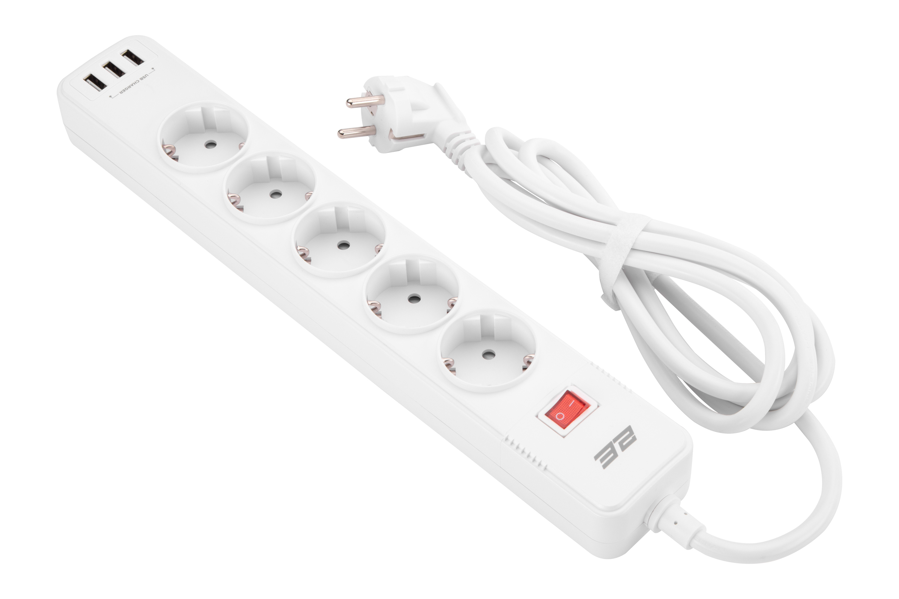 Сетевой фильтр удлинитель с USB 2E 5XSchuko 3 USB-A 5 розеток 2 м белый