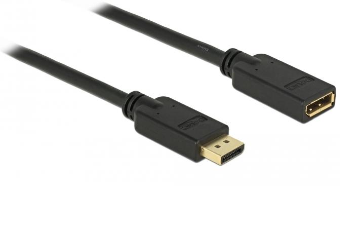 Кабель монітора-сигнальний Delock DisplayPort M/F  5.0m v1.2 4K@60Hz 19pin D=7.3mm Cu чорний (70.08.3812)