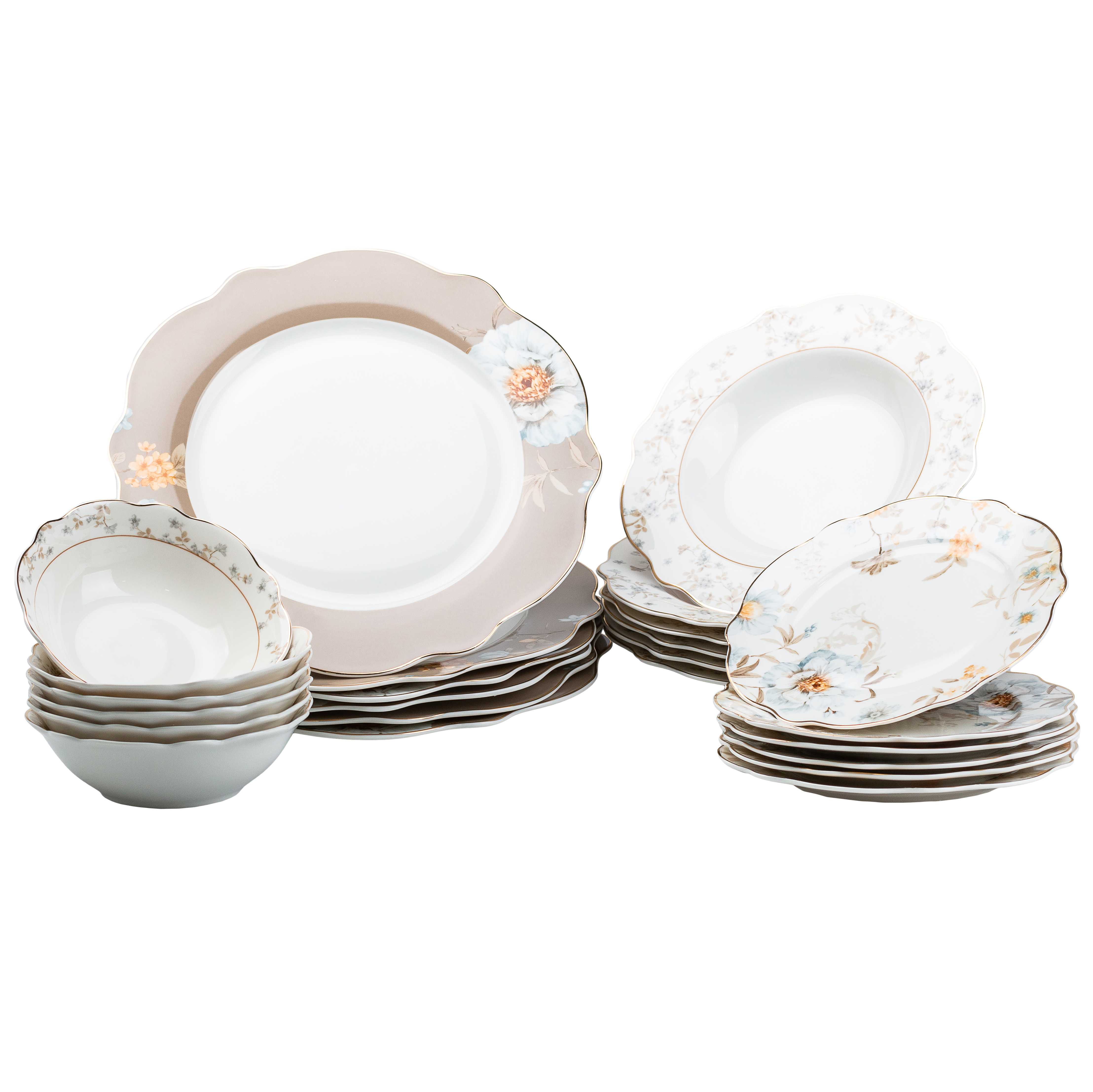 Столовый сервиз на 6 персон керамический TS Kitchen Rose hip белый (HP23411)