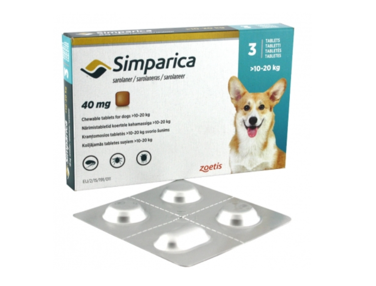 Таблетки Zoetis Сімпарика від бліх та кліщів для собак масою 10-20 кг 3 шт 10022532