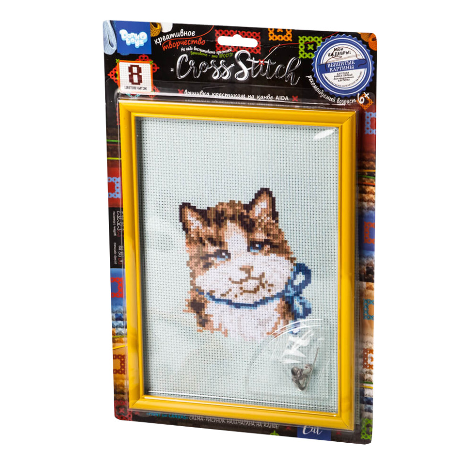 Набор для вышивки крестиком на канве Рыжий кот Danko Toys VKB-01-02 8 цветов ниток