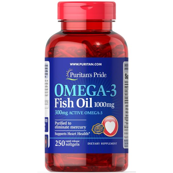 Омега 3 Puritan's Pride Omega-3 Fish Oil 1000 mg 250 Softgels