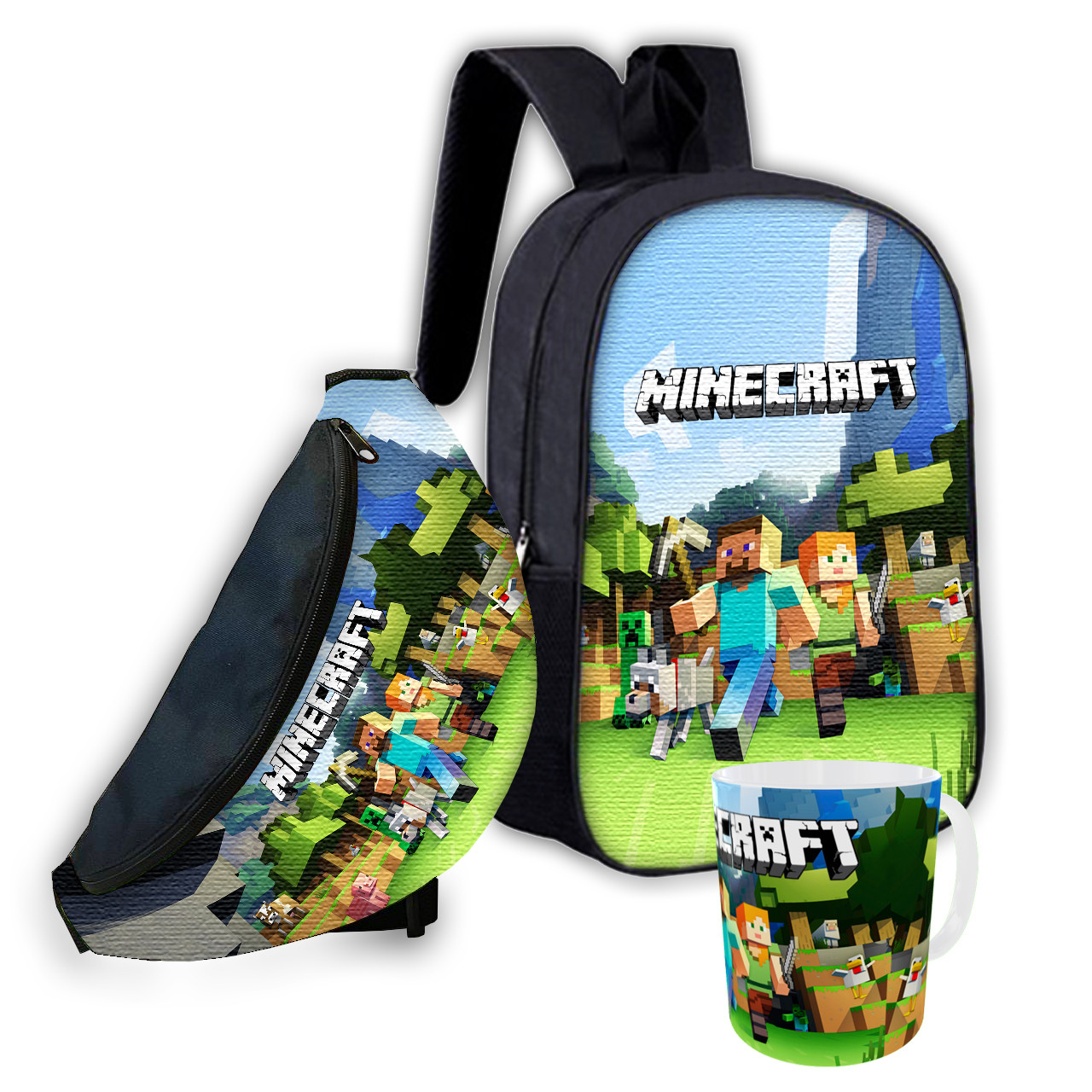 Дитячий набір Minecraft Кріпер: рюкзак, сумка-бананка, гурток, 3 предмети