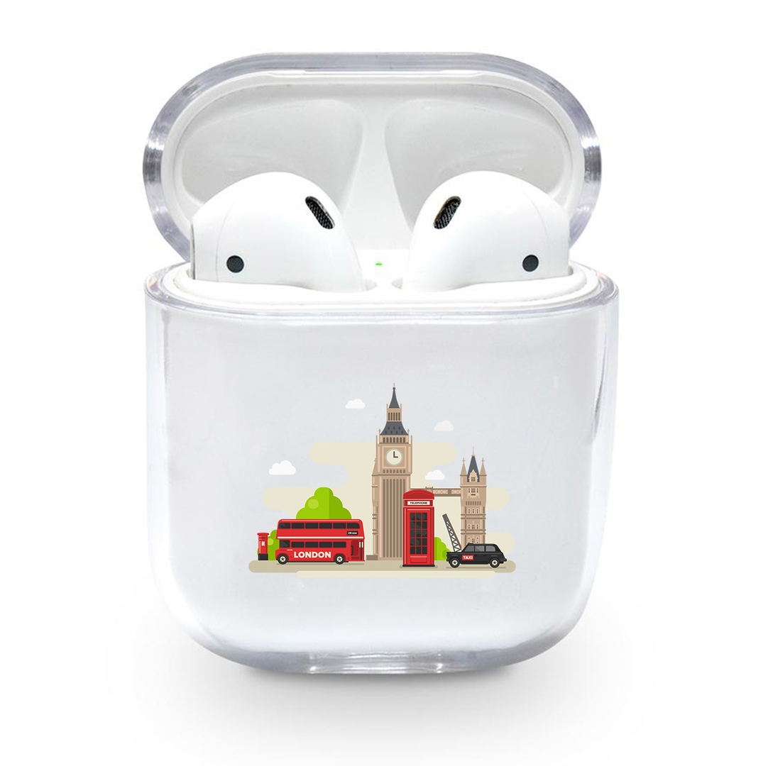 Прозрачный силиконовый чехол Apple AirPods с рисунком - London (KAP1167)