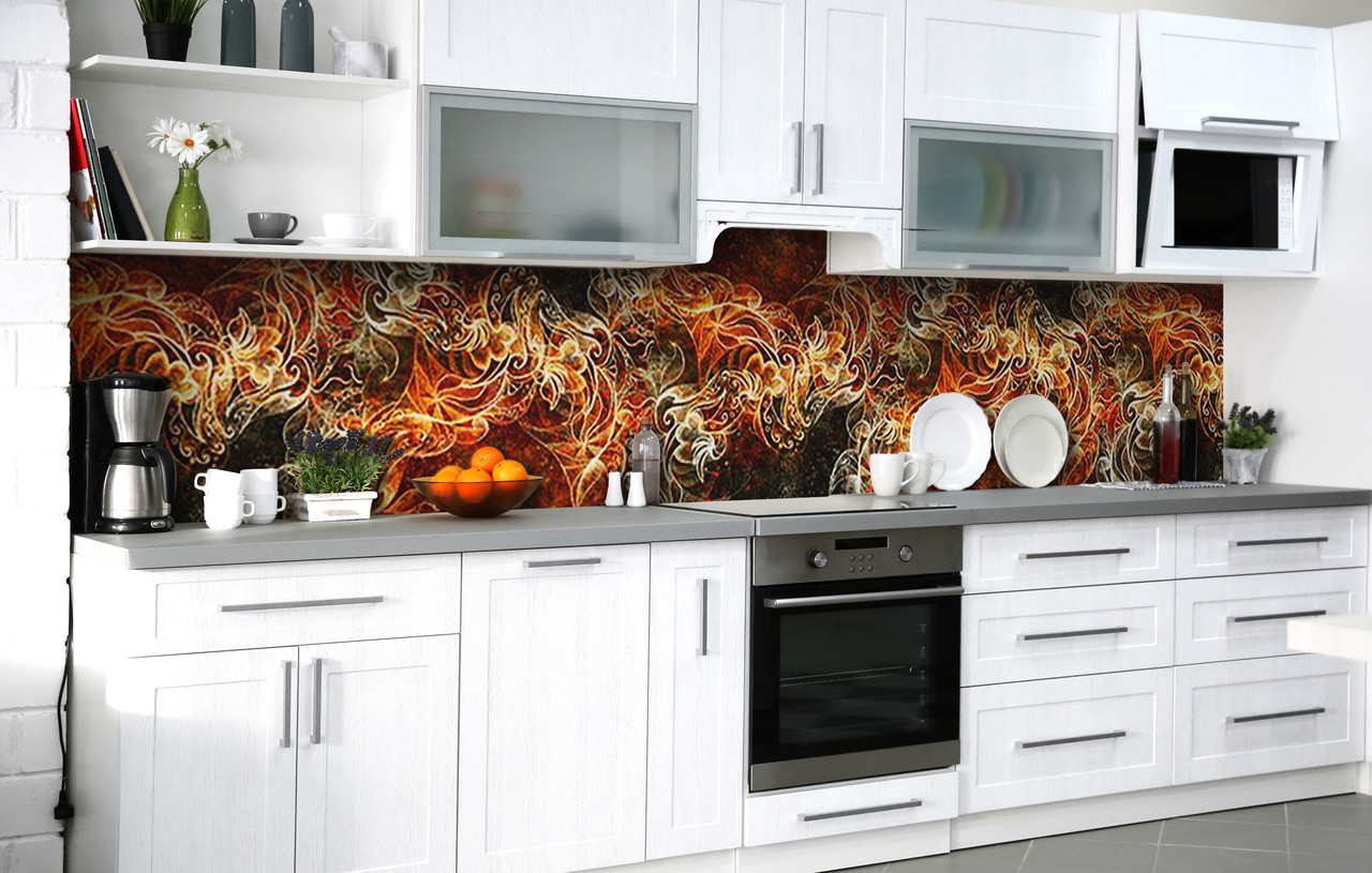 Наклейка на скинали Zatarga на кухню «Пламенная метель» 600х3000 мм виниловая 3Д наклейка кухонный фартук самоклеящаяся