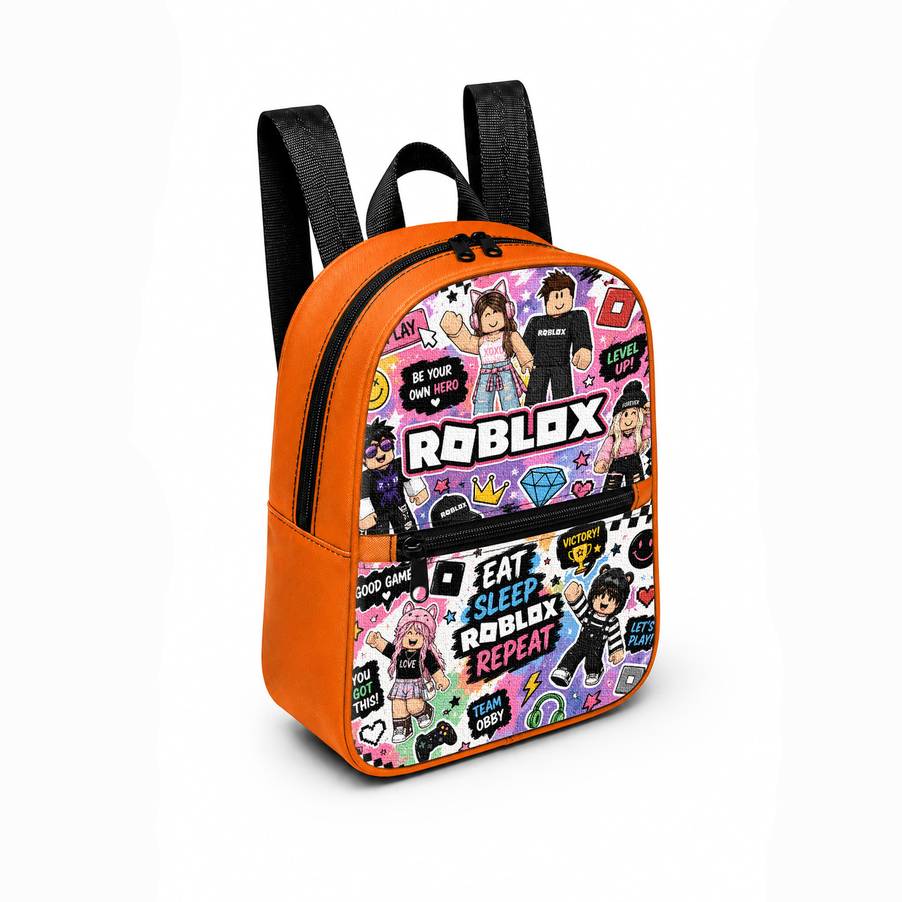 Дитячий міні-рюкзак для дівчинки з принтом Roblox, оранжевий, 28×24×10 см
