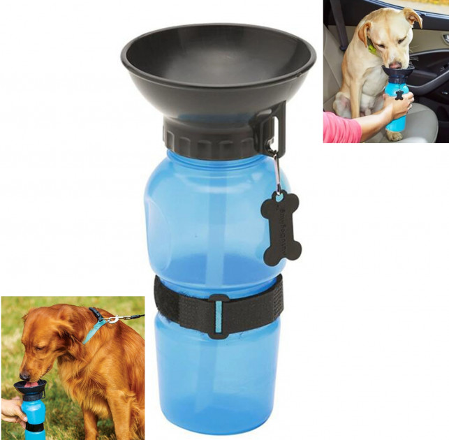 Дорожня портативна напувалка для собак прогулянкова пляшка з чашею для води (3278841) Синя
