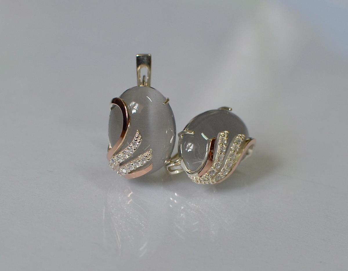 Сережки зі срібла Sil із золотом 149s-8 Сірий (Sil-1107)