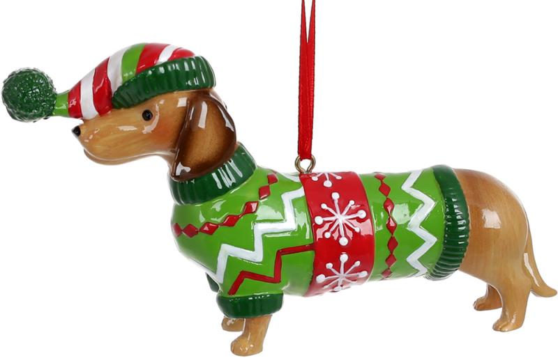 Елочная игрушка BonaDi Dachshund in a sweater 13х7.5х3 см Разноцветный DP232137