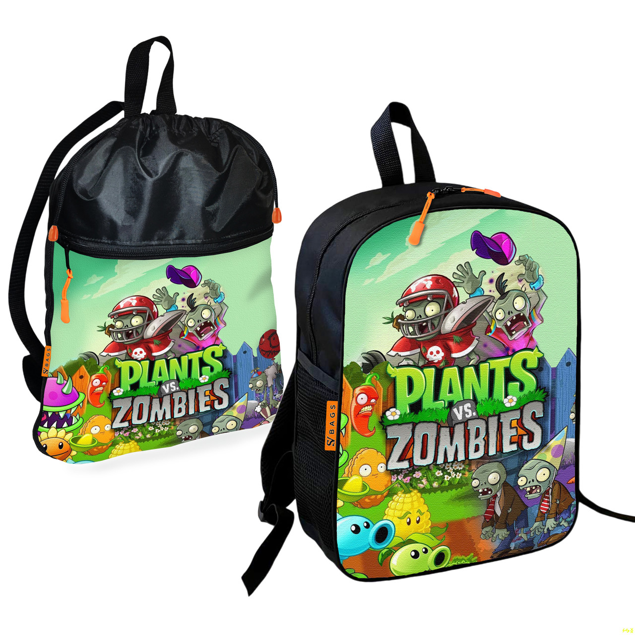 Дитячий шкільний рюкзак із сумкою для взуття Plants vs Zombies, водонепроникний, 2 предмети