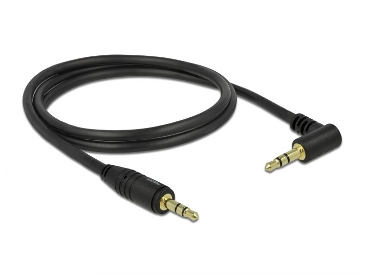 Кабель аудіо-сигнальний Delock Jack 3.5mm 3pin M/M 1.0m AWG24 90° Stereo AUX Gold чорний (70.08.3754)