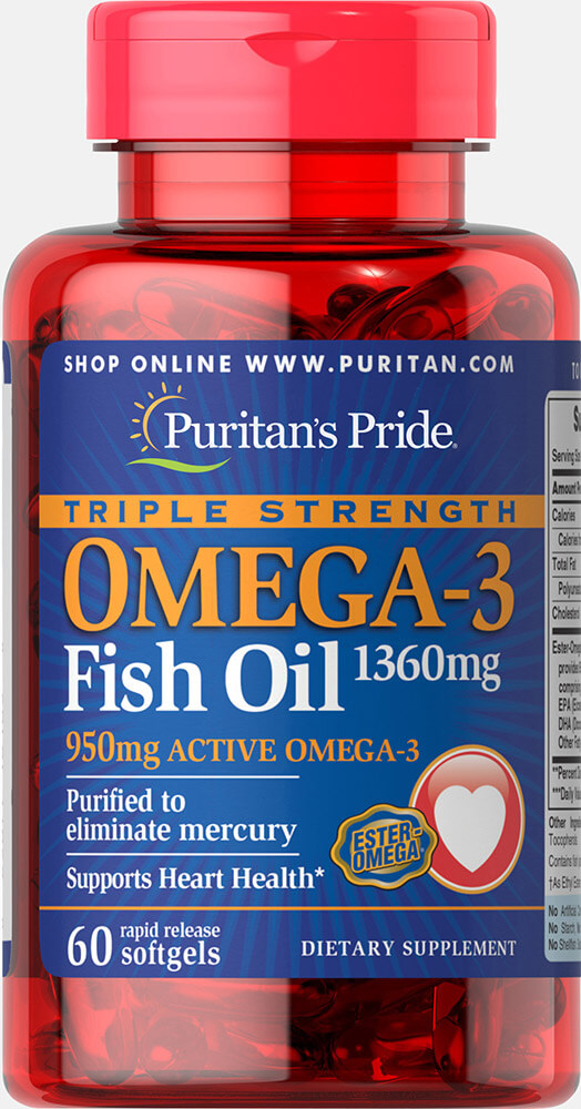 Рыбий жир Омега-3 Puritans Pride 1360 мг 950 мг 60 капсул (31181)